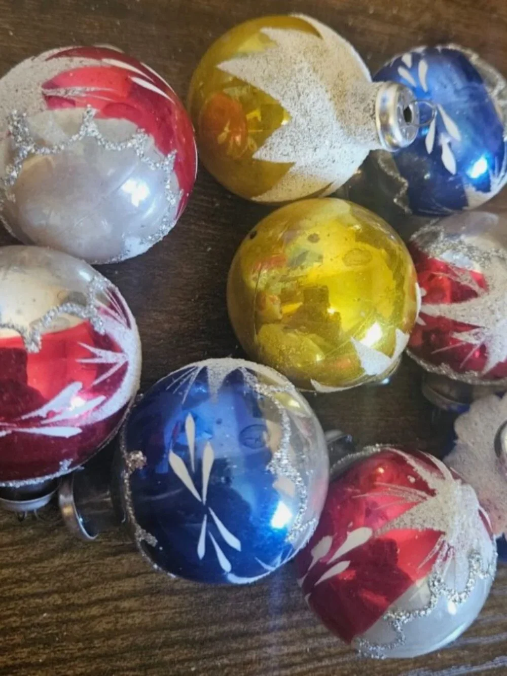 Lot Of 9 Vintage CALI COL Handpainted Mercury Glass Christmas Ornaments
